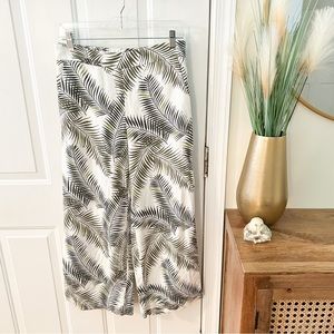 LOFT Palm Print Linen Wide Leg Pants
